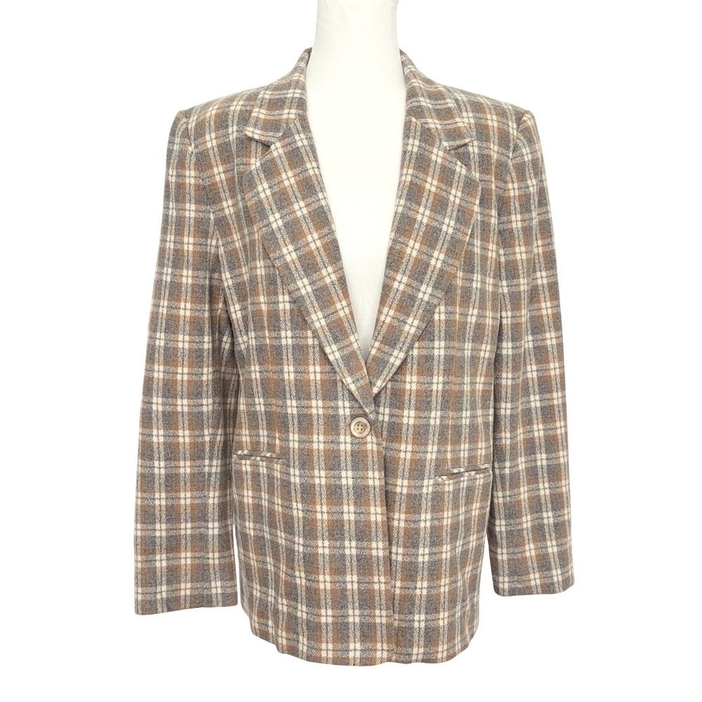 VTG Appleseeds Plaid Check Wool Blazer Sz 8 Quiet Luxury Heritage Town & Country